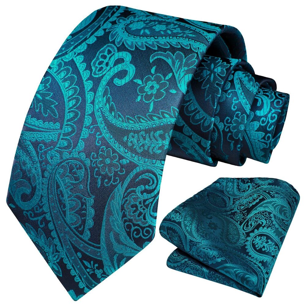 3923 Ties Classic Teal Woven Ties and Pocket Square Set Formal Business